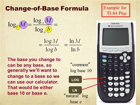 How to change log base on ti 84 - What does changing the base do to a log function? When you use the Change of Base Formula to change the base of a log function, all that is changed is the form of the function. Instead of being one logarithm with a given base, the function becomes a fraction formed by two logarithms with whatever is the new base. 